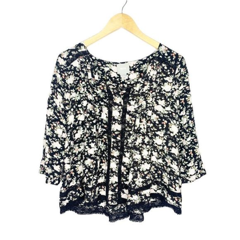 Anthropologie Maeve Black Floral Blouse‎
